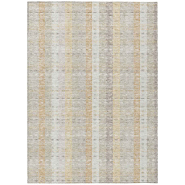 8' X 10' Ivory Beige And Tan Plaid Washable Indoor Outdoor Area Rug
