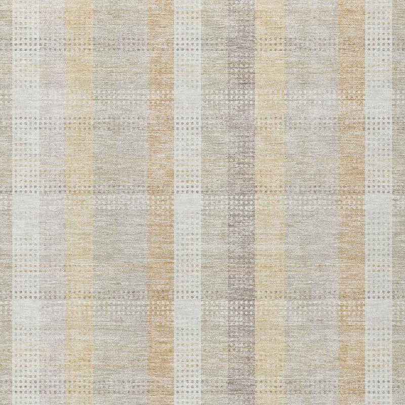 8' X 10' Ivory Beige And Tan Plaid Washable Indoor Outdoor Area Rug