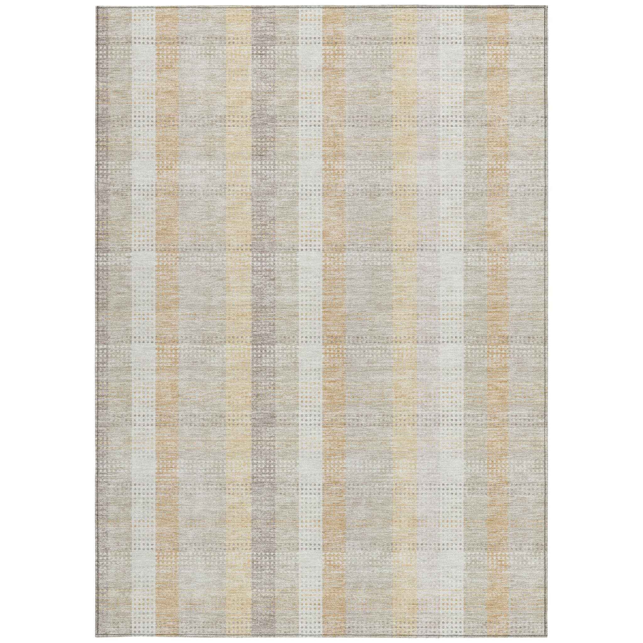 8' X 10' Ivory Beige And Tan Plaid Washable Indoor Outdoor Area Rug