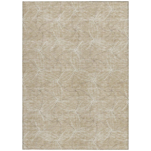 3' X 5' Beige And Ivory Geometric Washable Indoor Outdoor Area Rug