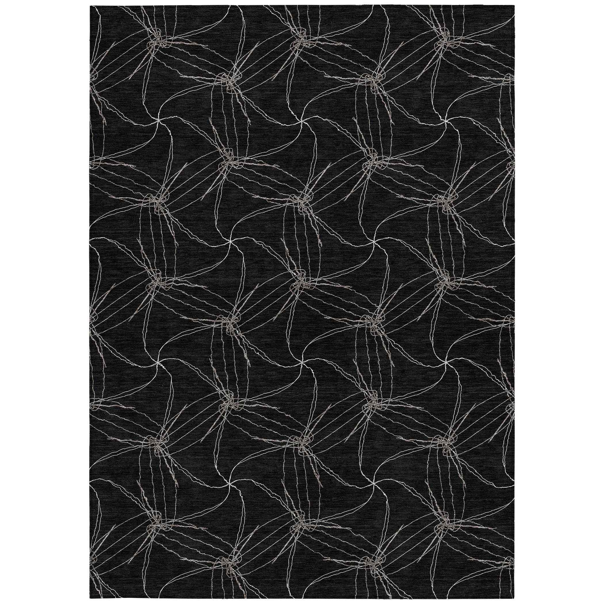 10' X 14' Black And Ivory Geometric Washable Indoor Outdoor Area Rug
