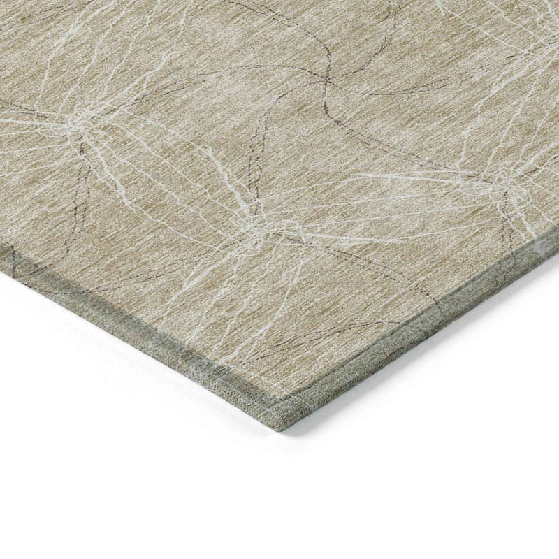 3' X 5' Beige And Ivory Geometric Washable Indoor Outdoor Area Rug