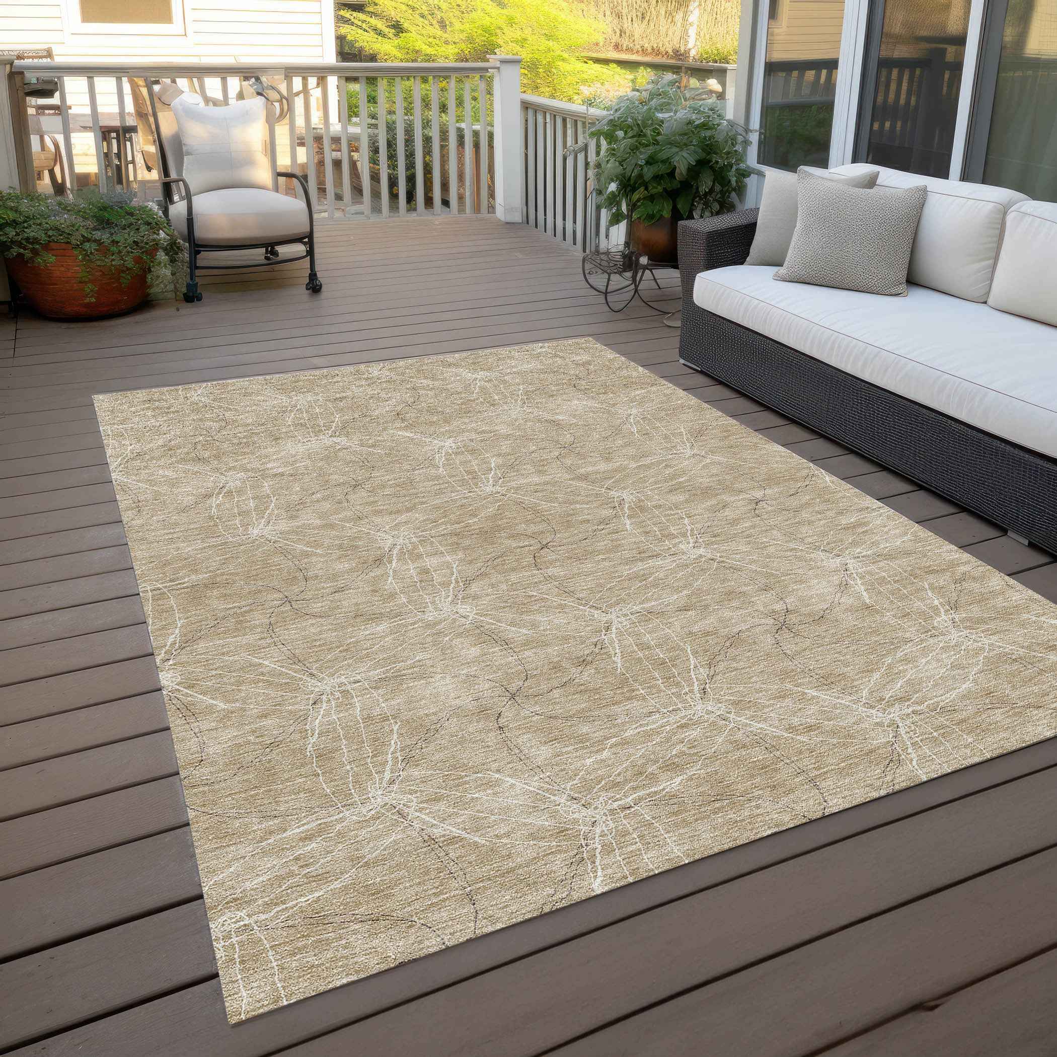 3' X 5' Beige And Ivory Geometric Washable Indoor Outdoor Area Rug