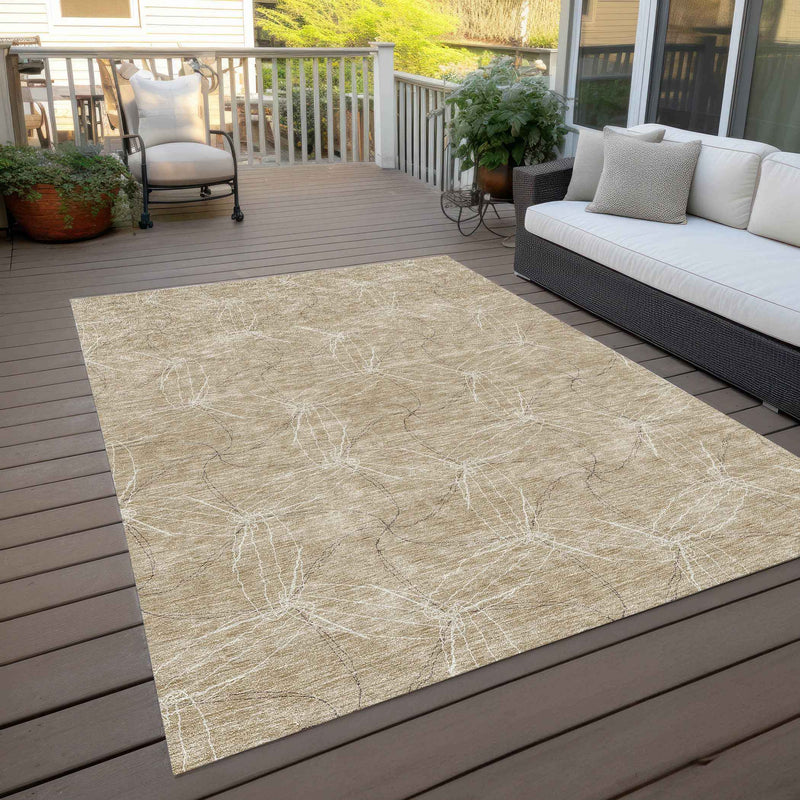 3' X 5' Beige And Ivory Geometric Washable Indoor Outdoor Area Rug