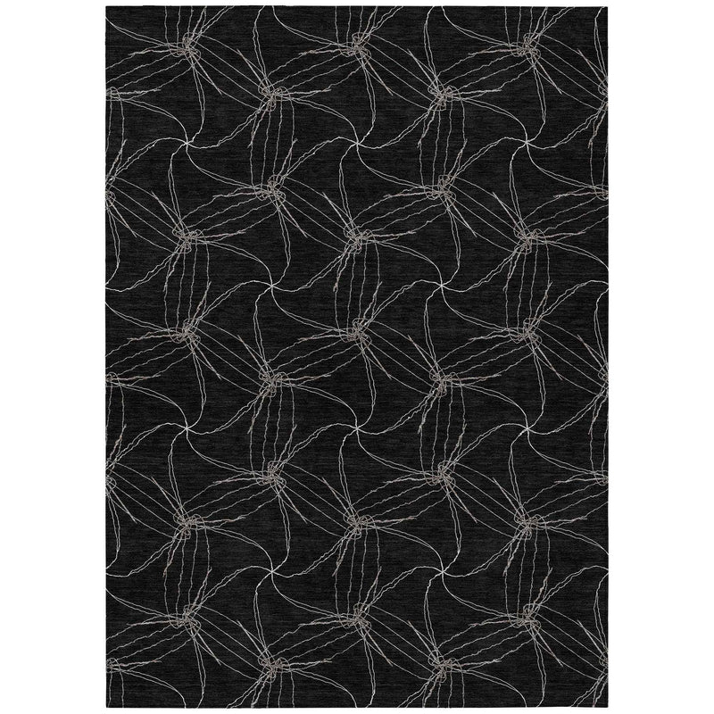 10' X 14' Black And Ivory Geometric Washable Indoor Outdoor Area Rug