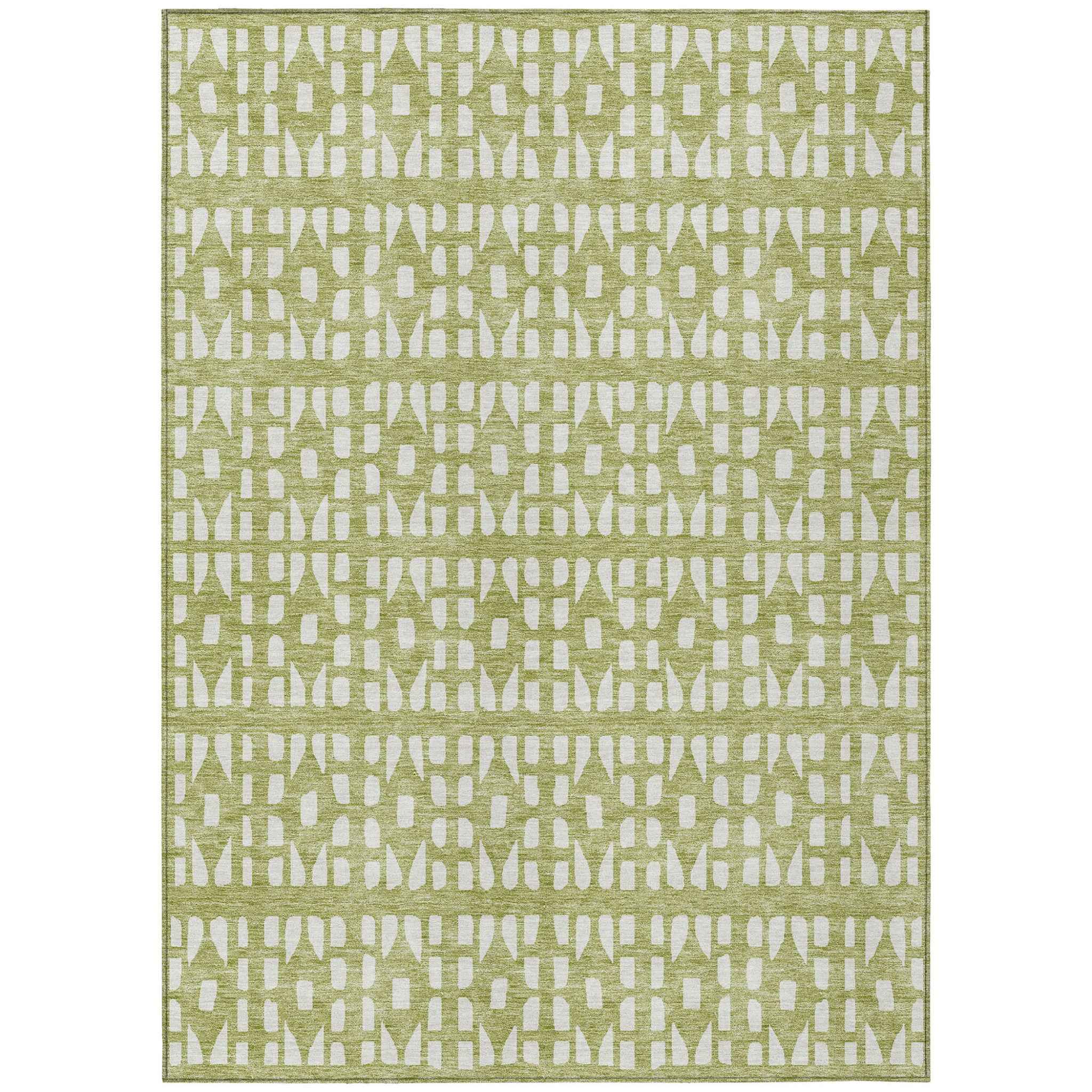 9' X 12' Sage And Ivory Geometric Washable Indoor Outdoor Area Rug