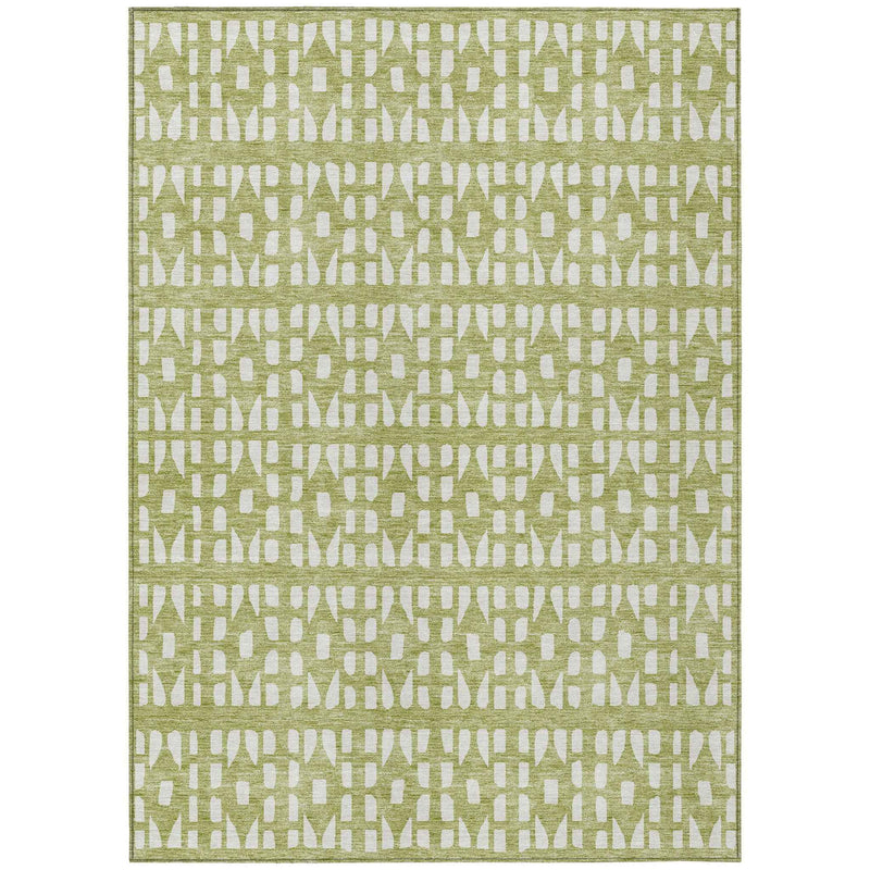 9' X 12' Sage And Ivory Geometric Washable Indoor Outdoor Area Rug