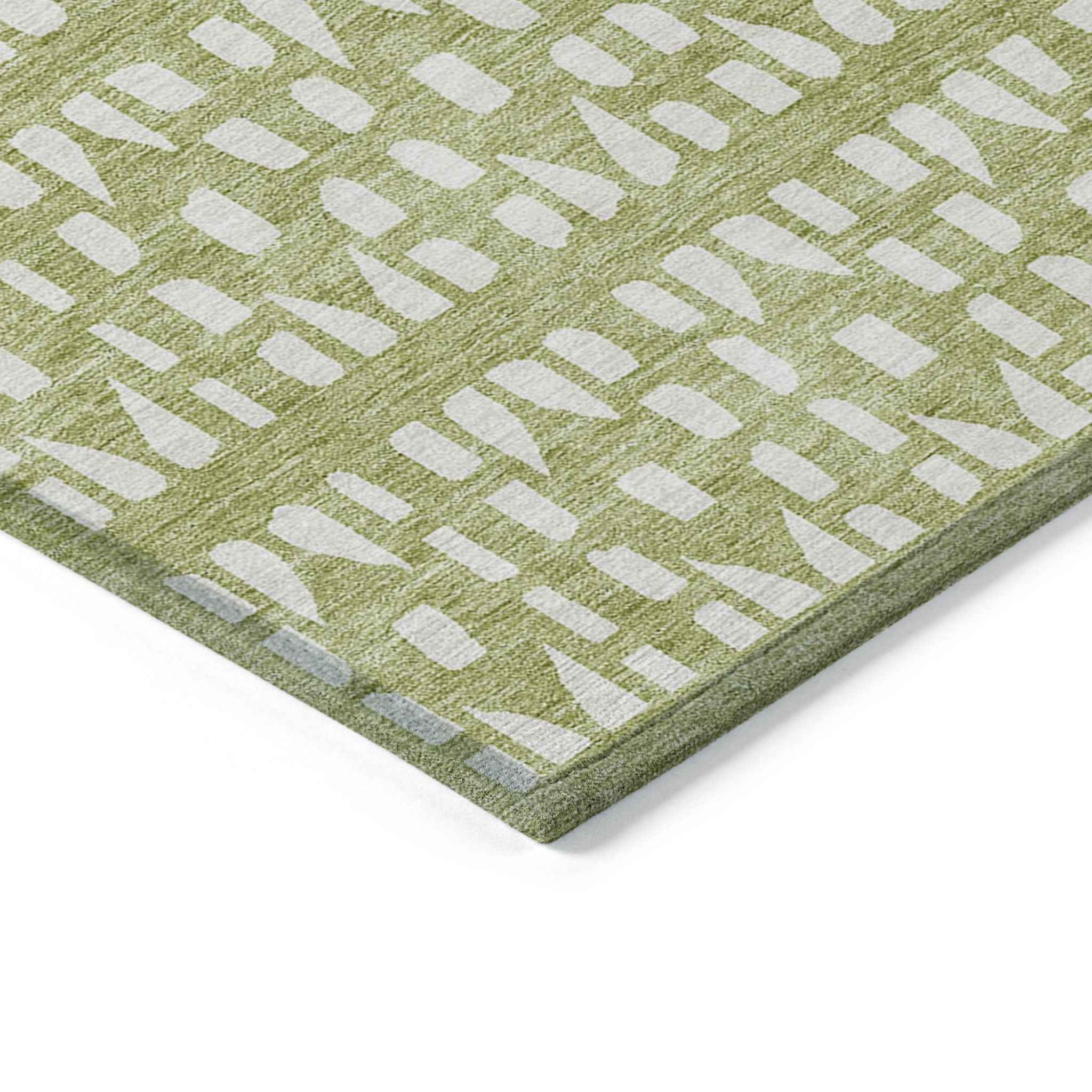9' X 12' Sage And Ivory Geometric Washable Indoor Outdoor Area Rug