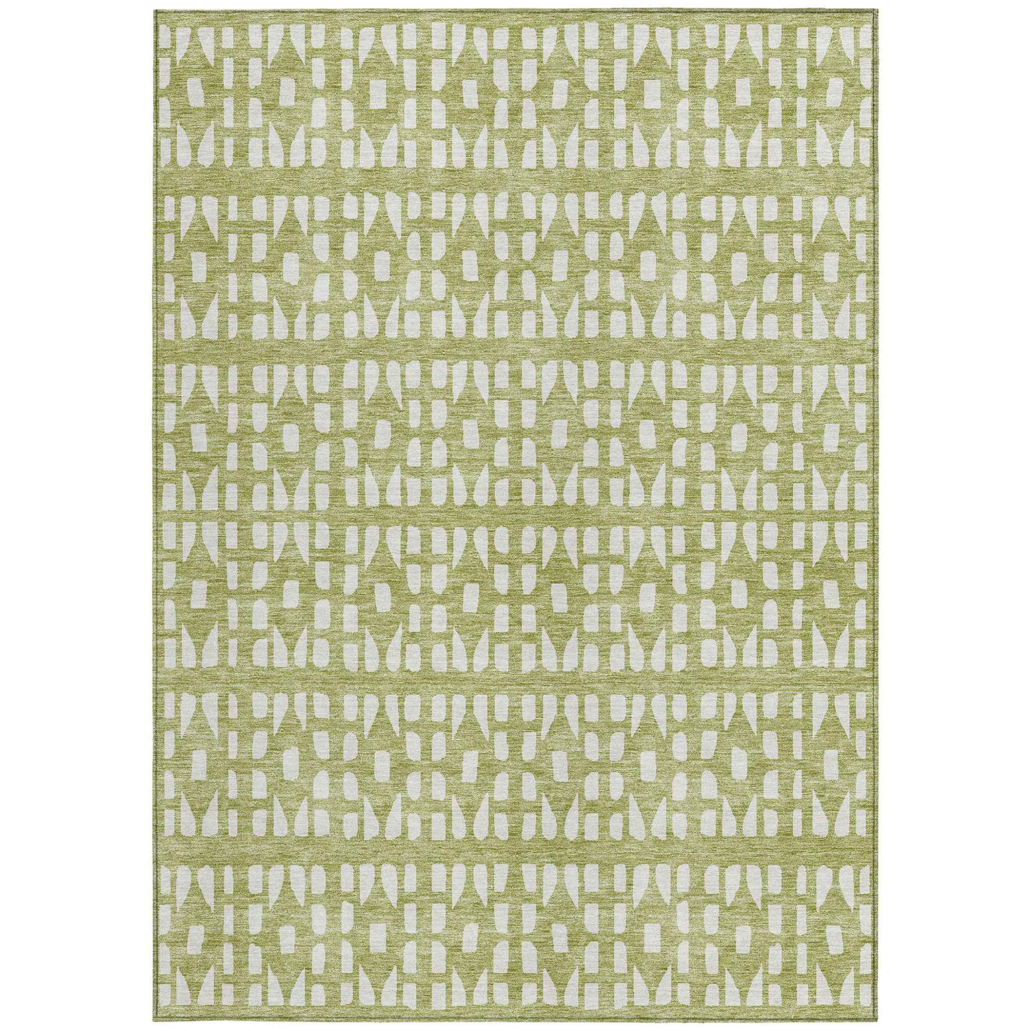 9' X 12' Sage And Ivory Geometric Washable Indoor Outdoor Area Rug