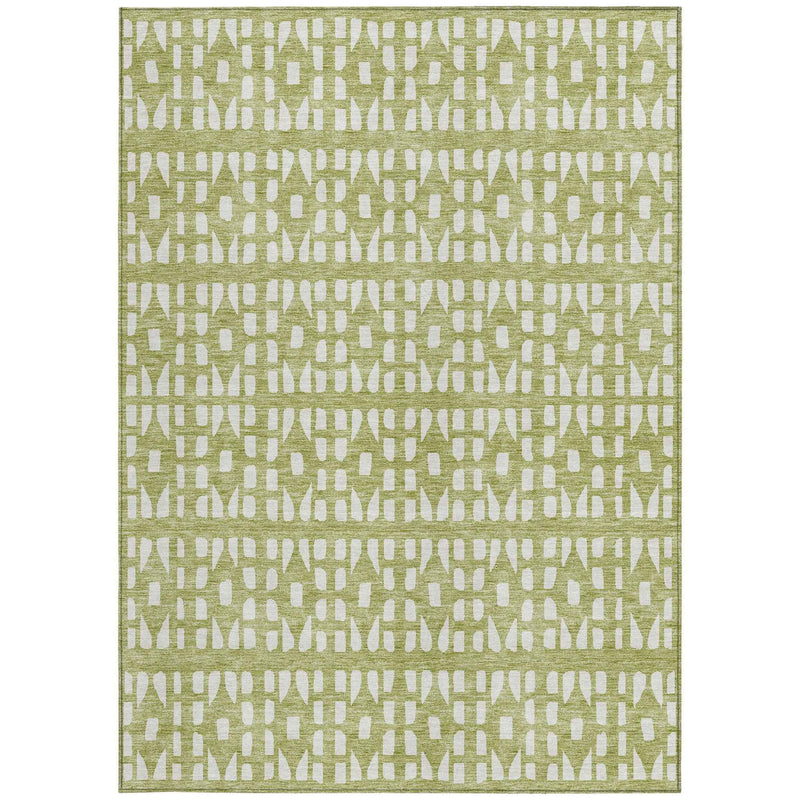9' X 12' Sage And Ivory Geometric Washable Indoor Outdoor Area Rug