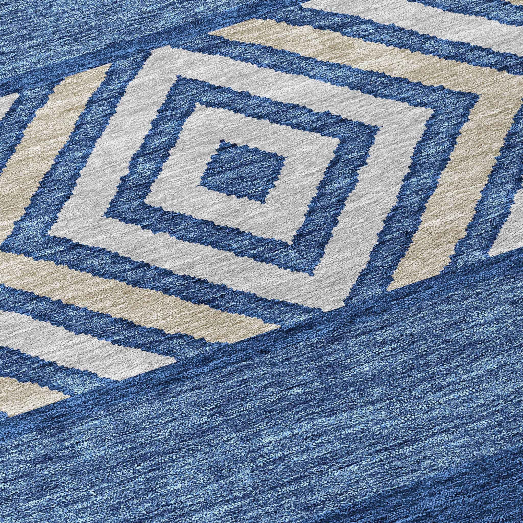 5' X 8' Navy Blue Ivory And Beige Southwestern Washable Indoor Outdoor Area Rug