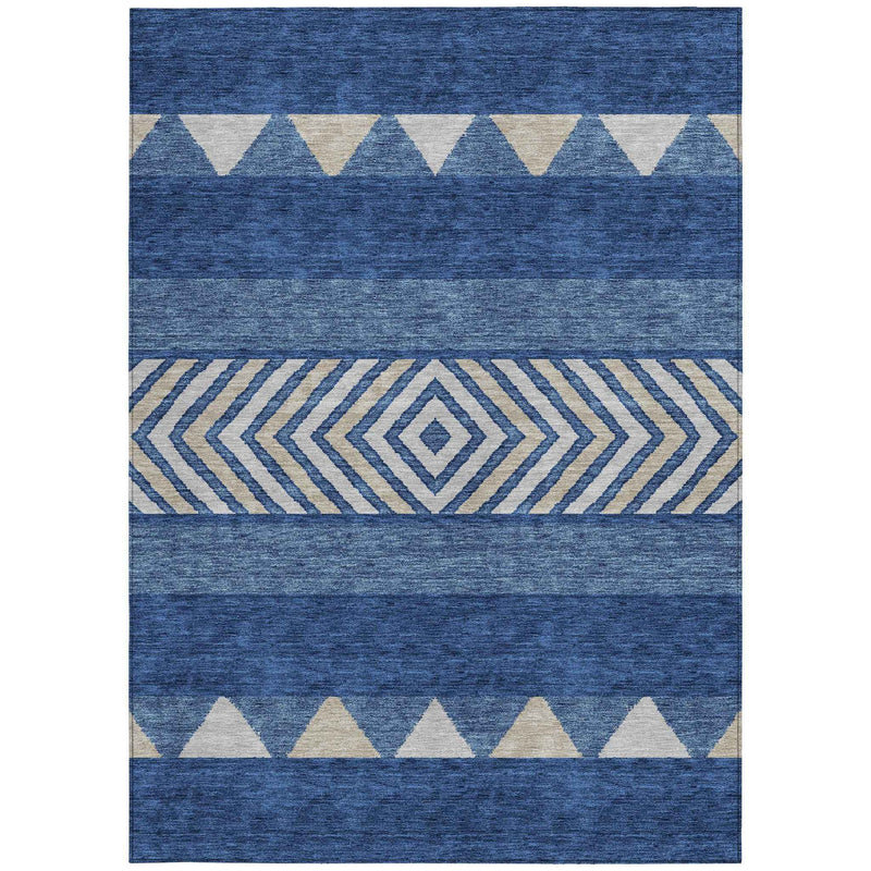 5' X 8' Navy Blue Ivory And Beige Southwestern Washable Indoor Outdoor Area Rug