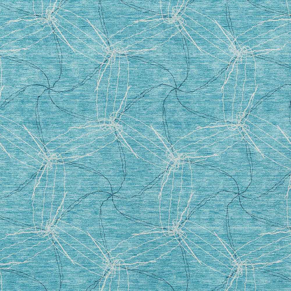 3' X 5' Aqua And Ivory Geometric Washable Indoor Outdoor Area Rug