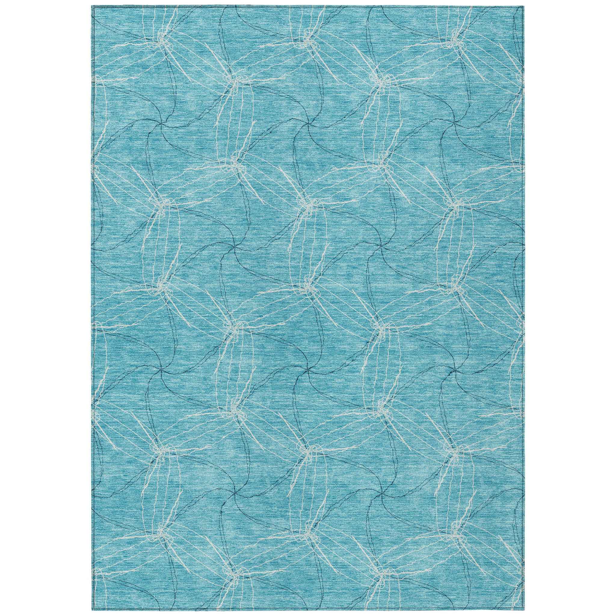 3' X 5' Aqua And Ivory Geometric Washable Indoor Outdoor Area Rug