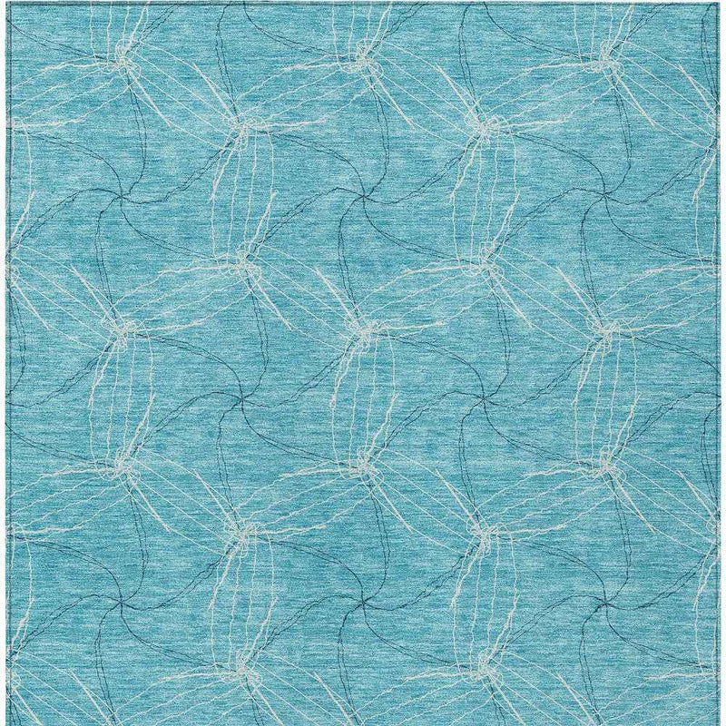 3' X 5' Aqua And Ivory Geometric Washable Indoor Outdoor Area Rug