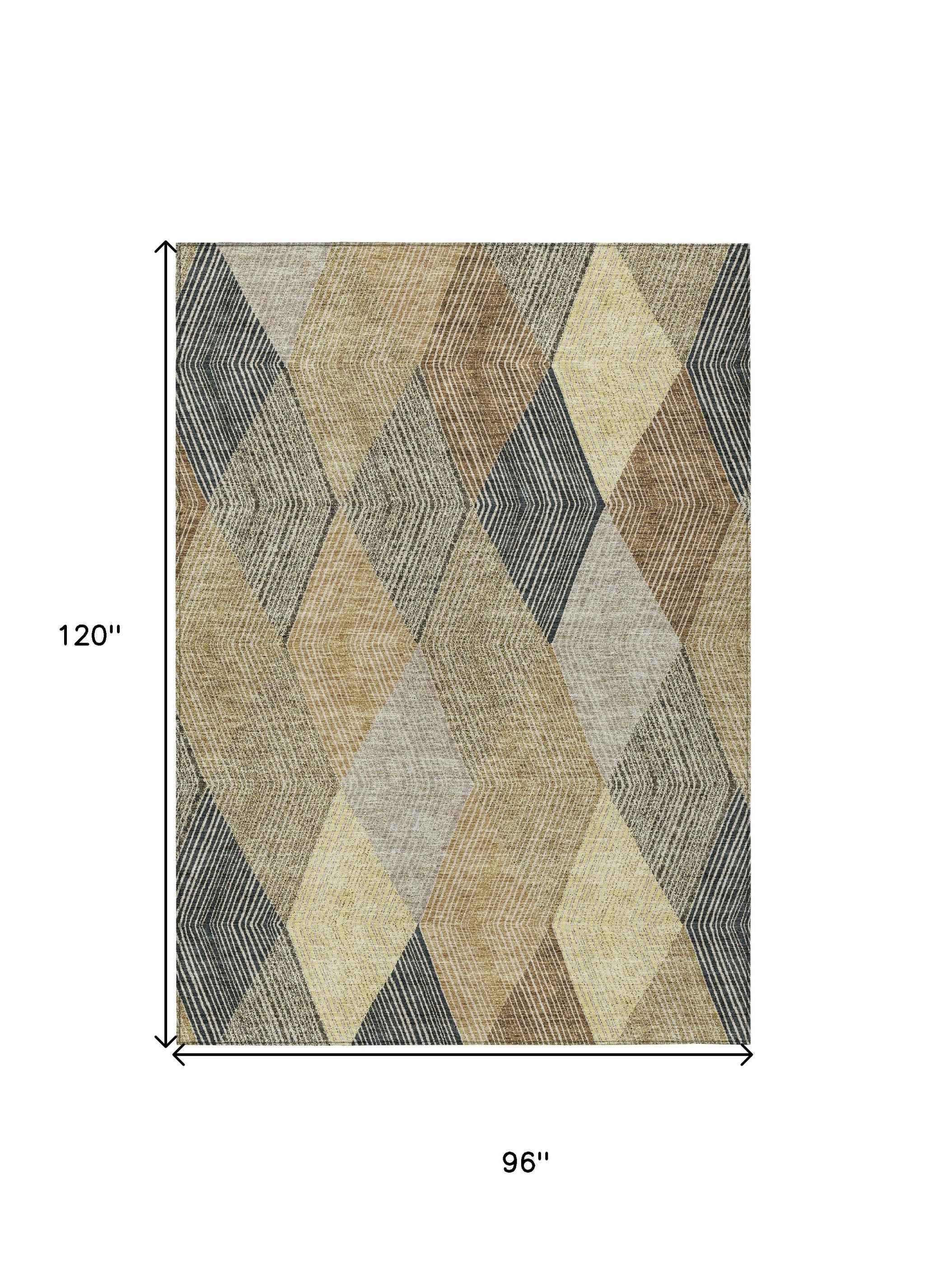 8' X 10' Brown Gold And Taupe Argyle Washable Indoor Outdoor Area Rug