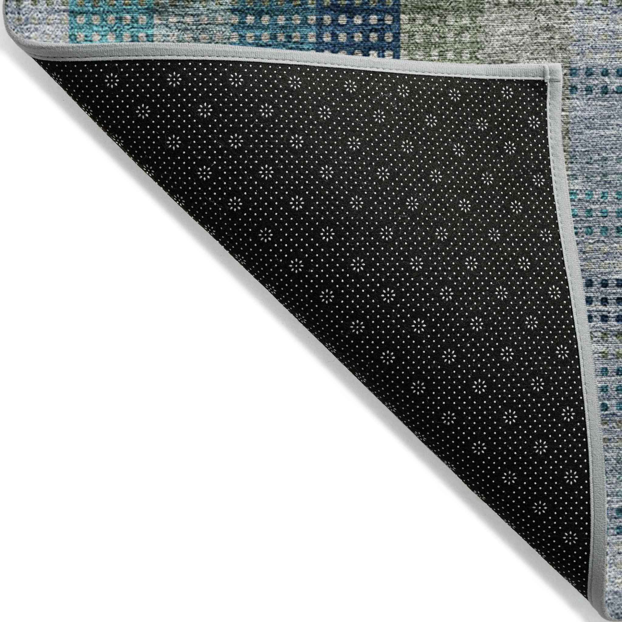 5' X 8' Teal Blue Navy Blue And Olive Green Plaid Washable Indoor Outdoor Area Rug