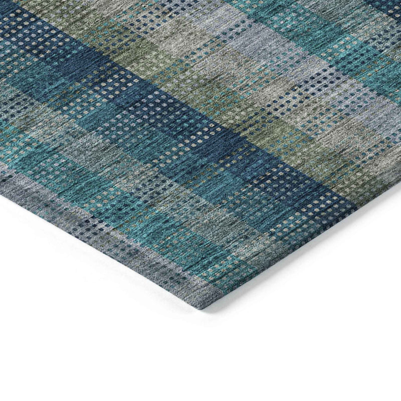 5' X 8' Teal Blue Navy Blue And Olive Green Plaid Washable Indoor Outdoor Area Rug