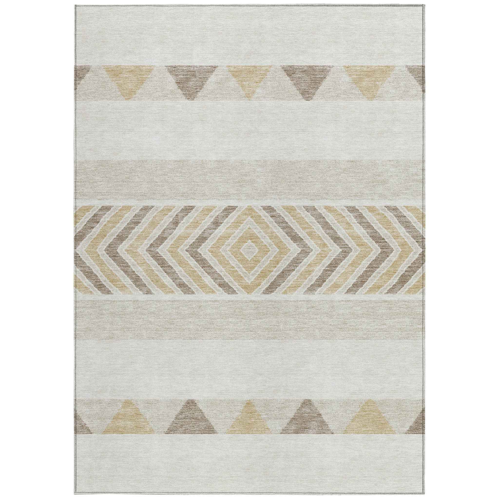 9' X 12' Ivory Beige And Taupe Southwestern Washable Indoor Outdoor Area Rug