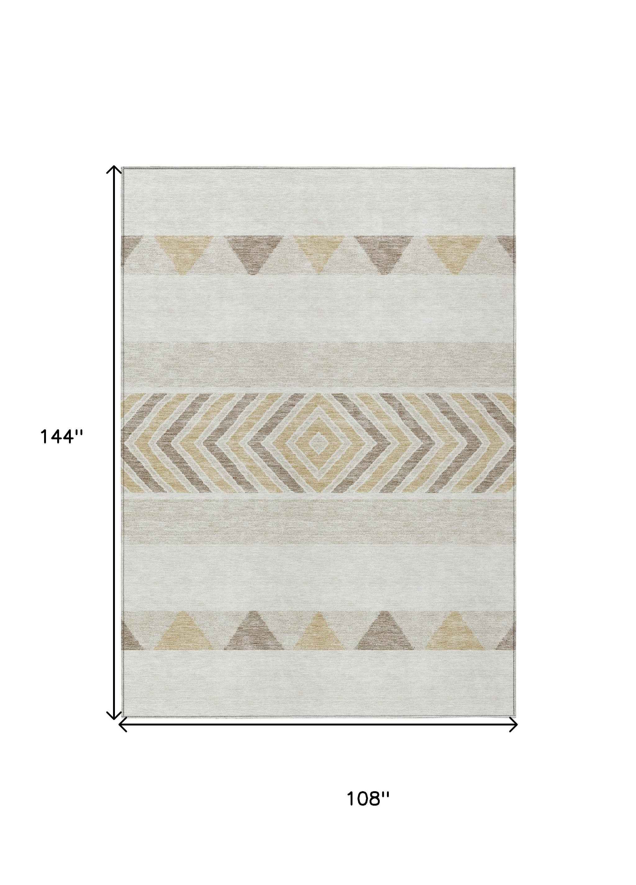 9' X 12' Ivory Beige And Taupe Southwestern Washable Indoor Outdoor Area Rug