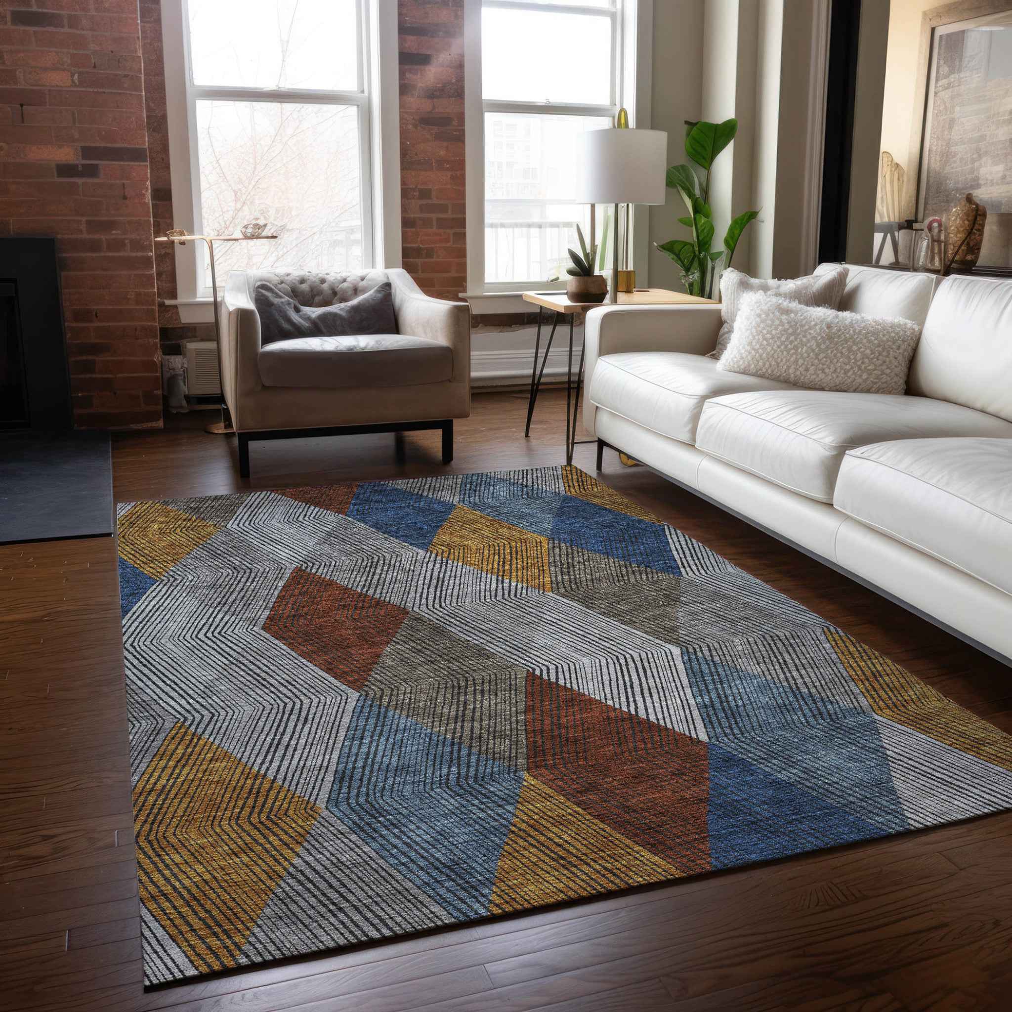 10' X 14' Gray Gold And Blue Argyle Washable Indoor Outdoor Area Rug
