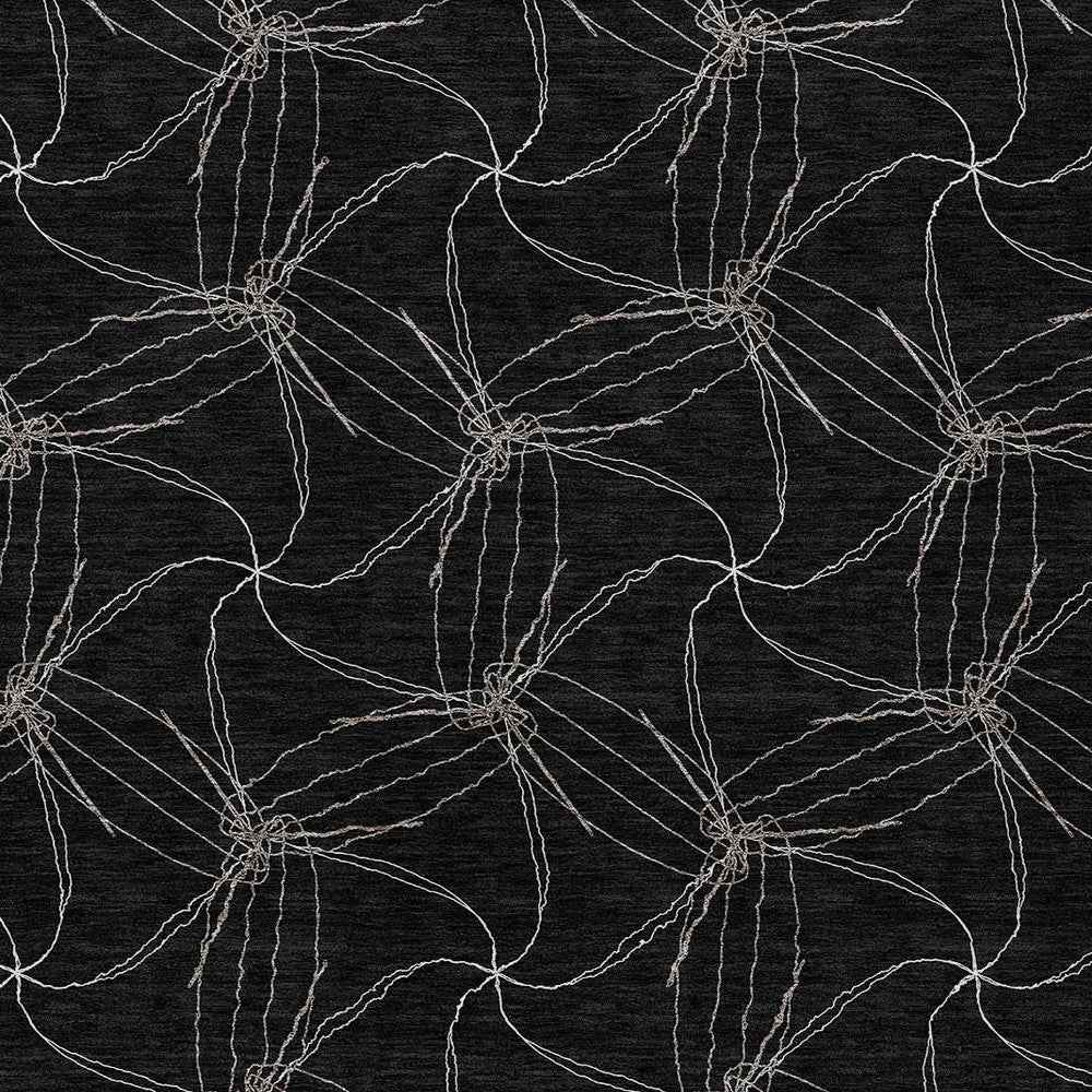 5' X 8' Black And Ivory Geometric Washable Indoor Outdoor Area Rug