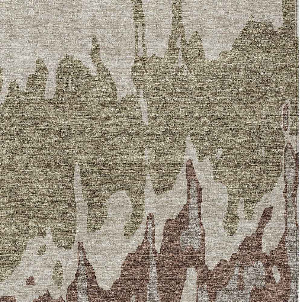9' X 12' Beige And Taupe Abstract Washable Indoor Outdoor Area Rug