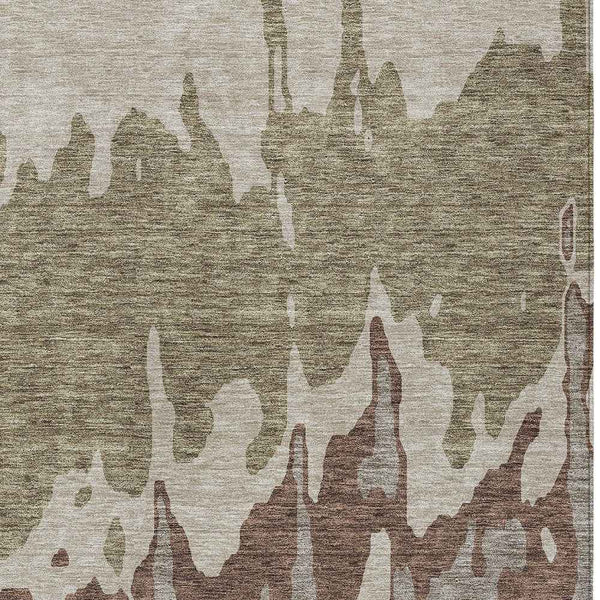 9' X 12' Beige And Taupe Abstract Washable Indoor Outdoor Area Rug