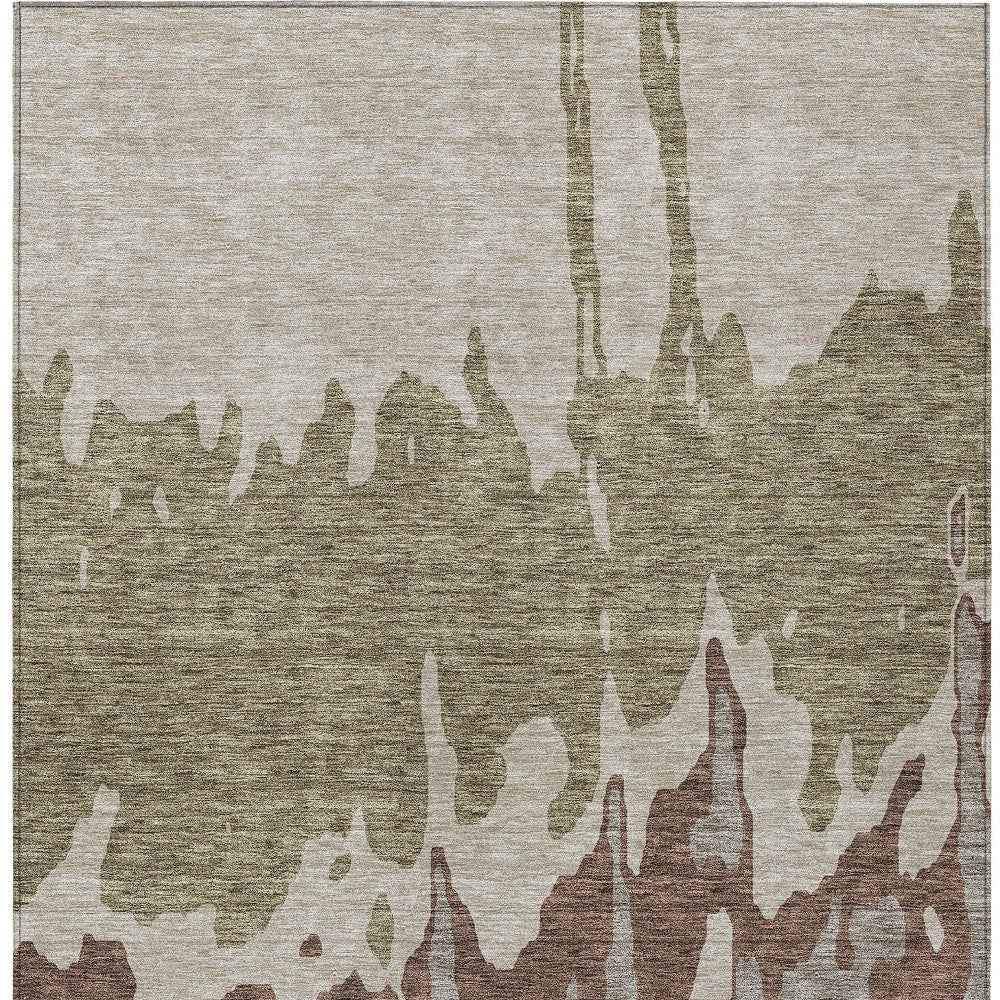 9' X 12' Beige And Taupe Abstract Washable Indoor Outdoor Area Rug