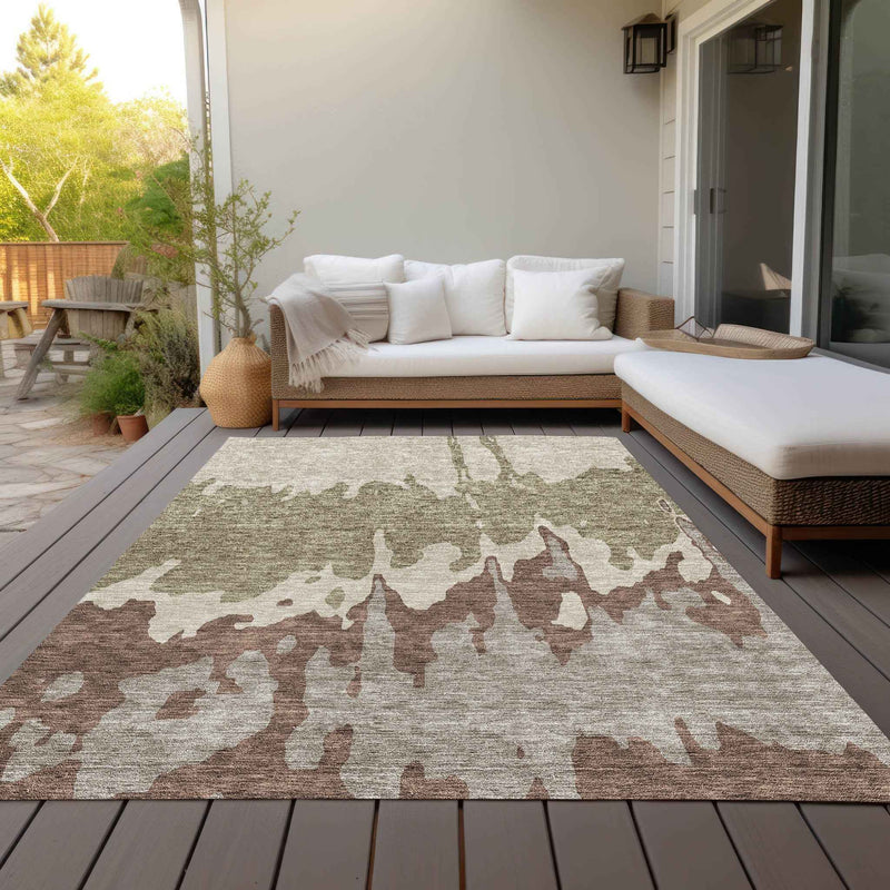 9' X 12' Beige And Taupe Abstract Washable Indoor Outdoor Area Rug