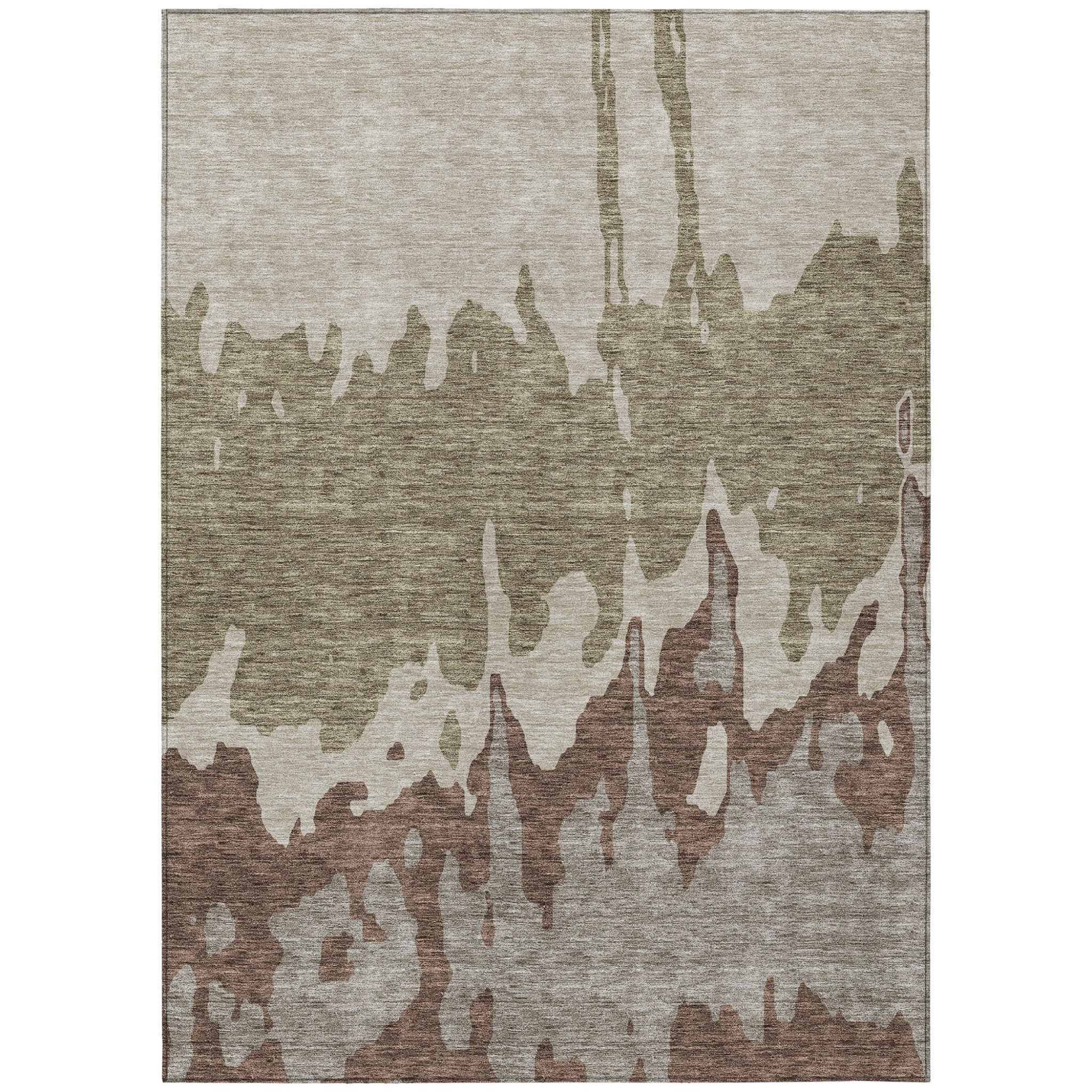 9' X 12' Beige And Taupe Abstract Washable Indoor Outdoor Area Rug