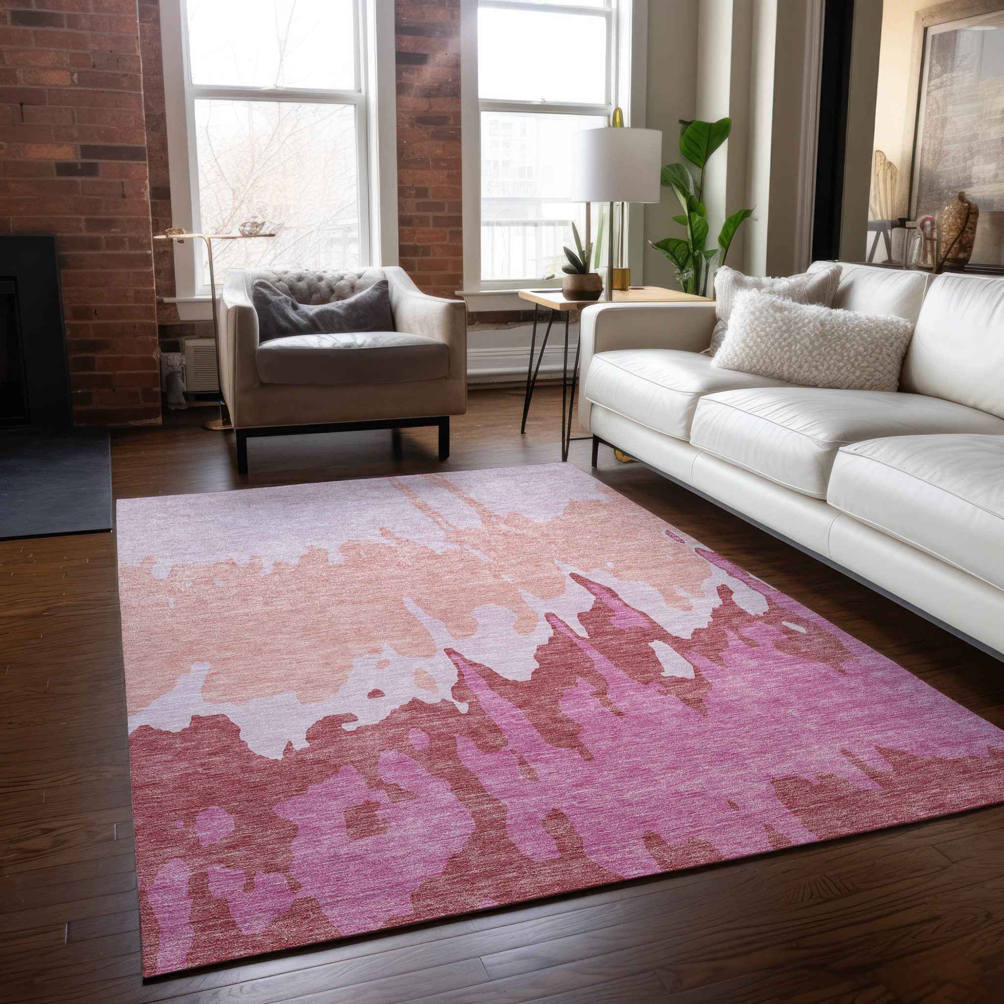 5' X 8' Blush And Pink Abstract Washable Indoor Outdoor Area Rug