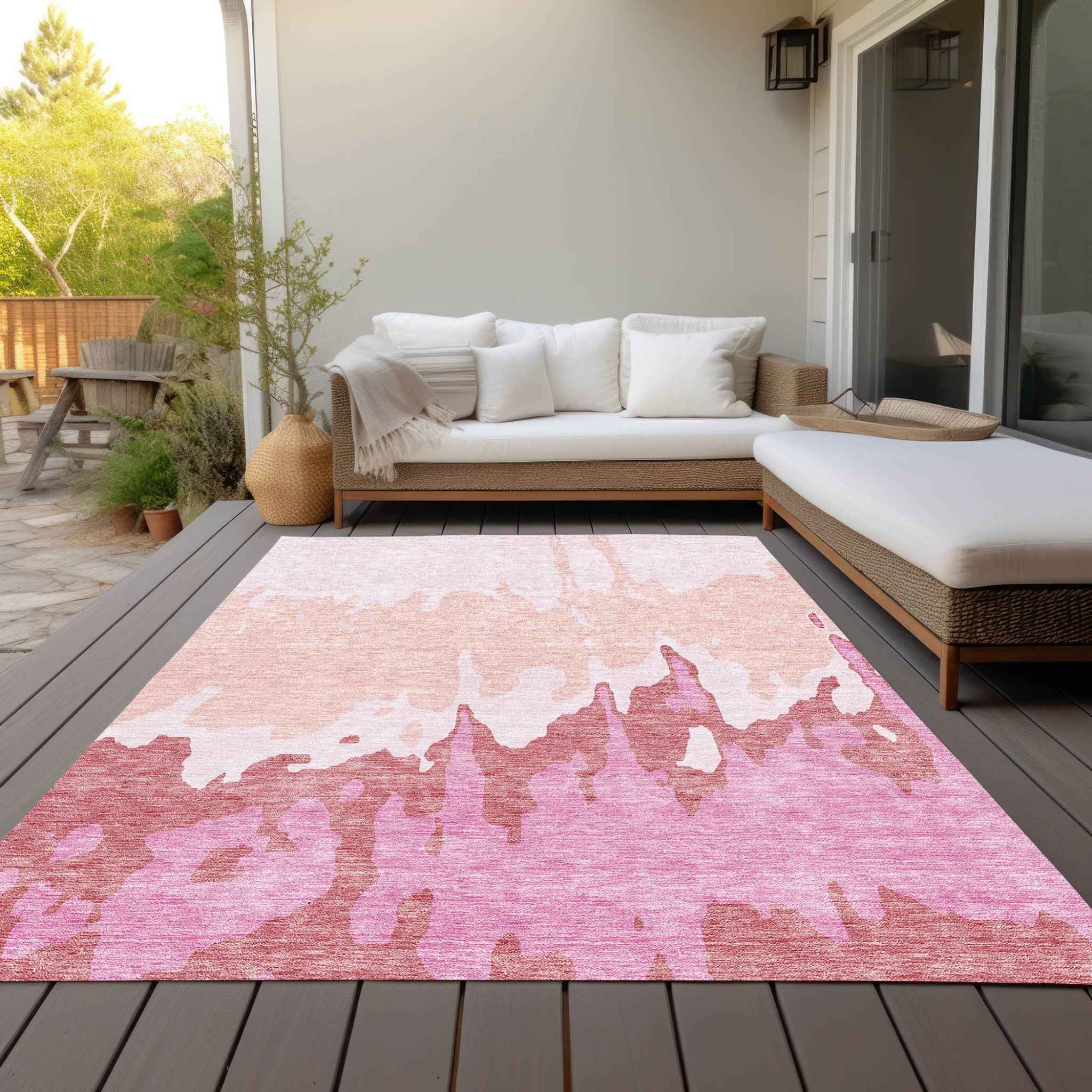 5' X 8' Blush And Pink Abstract Washable Indoor Outdoor Area Rug