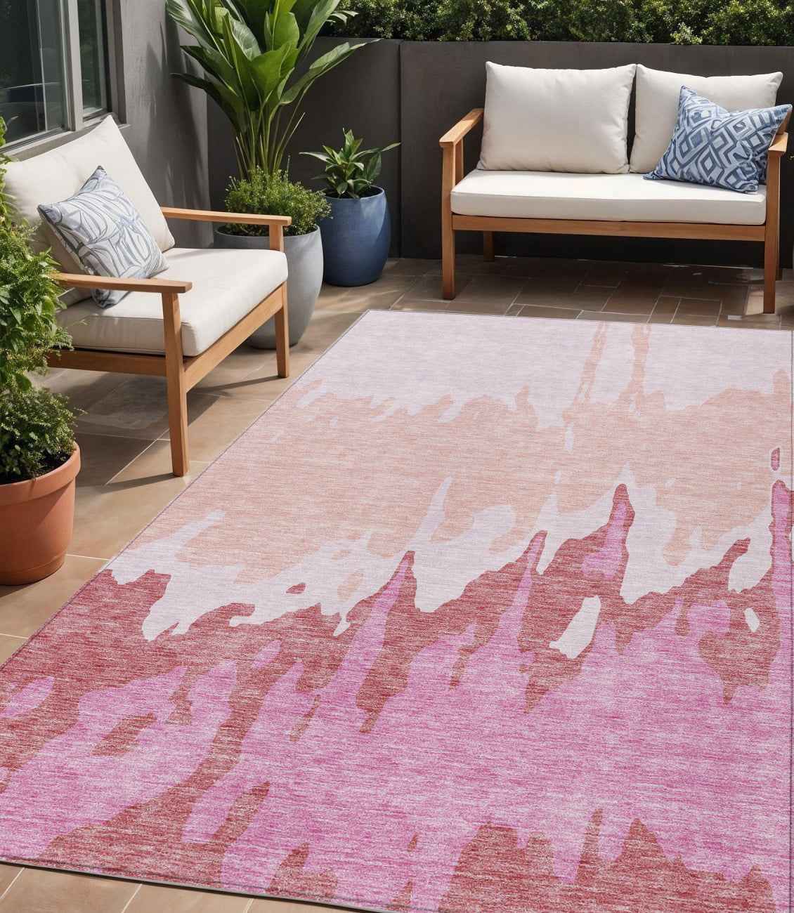 5' X 8' Blush And Pink Abstract Washable Indoor Outdoor Area Rug