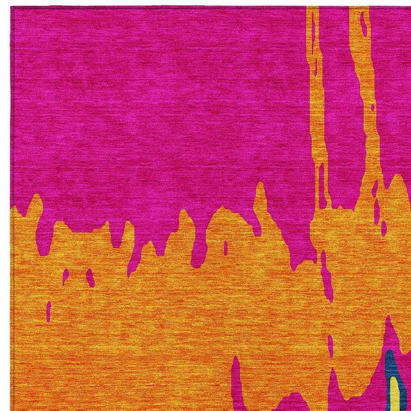5' X 8' Pink Orange And Blue Abstract Washable Indoor Outdoor Area Rug