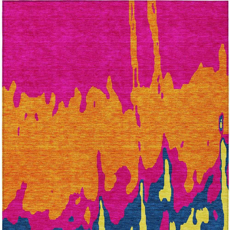 5' X 8' Pink Orange And Blue Abstract Washable Indoor Outdoor Area Rug