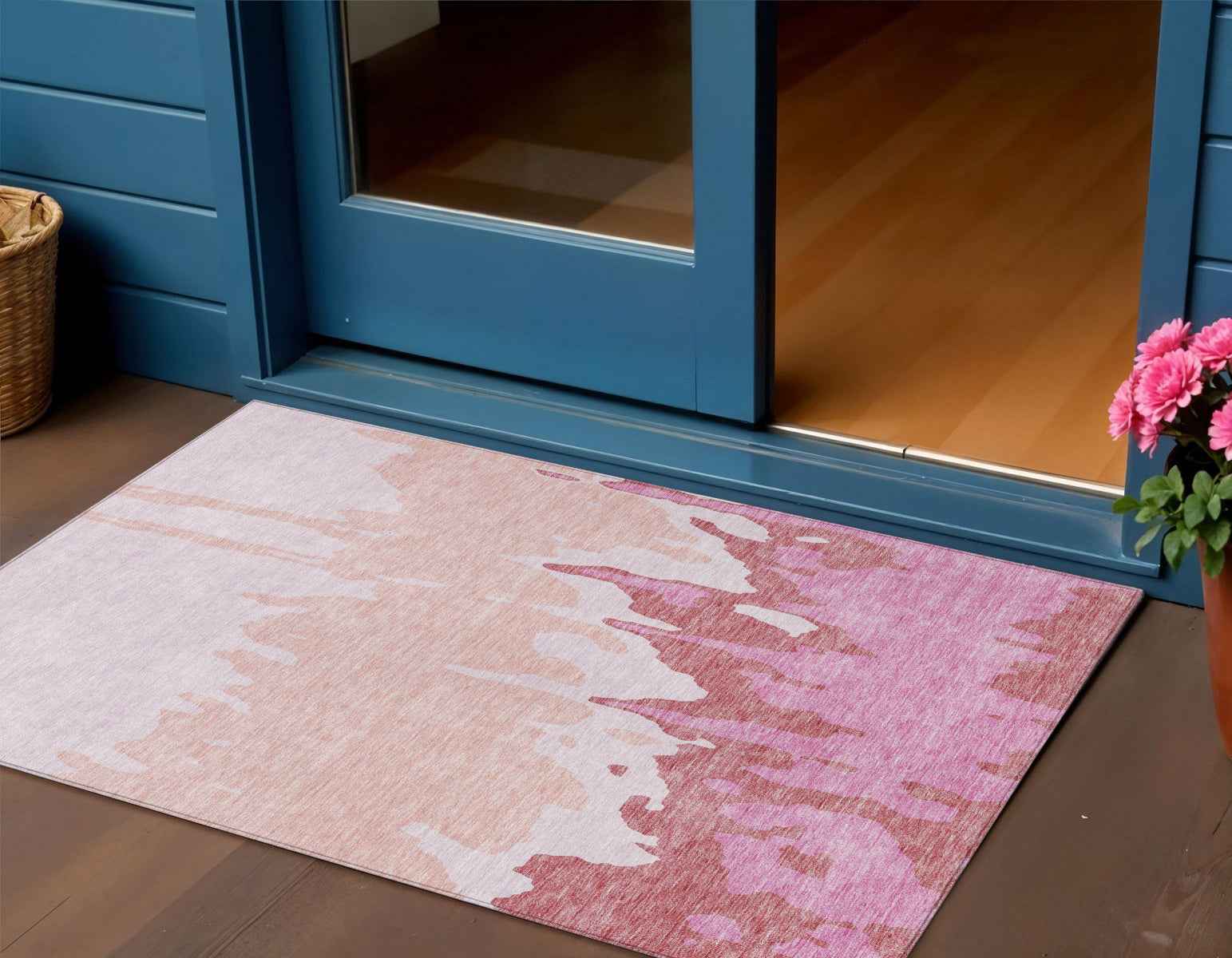 3' X 5' Blush And Pink Abstract Washable Indoor Outdoor Area Rug