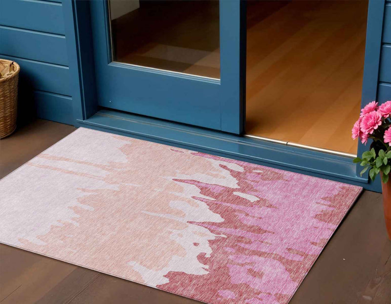 3' X 5' Blush And Pink Abstract Washable Indoor Outdoor Area Rug