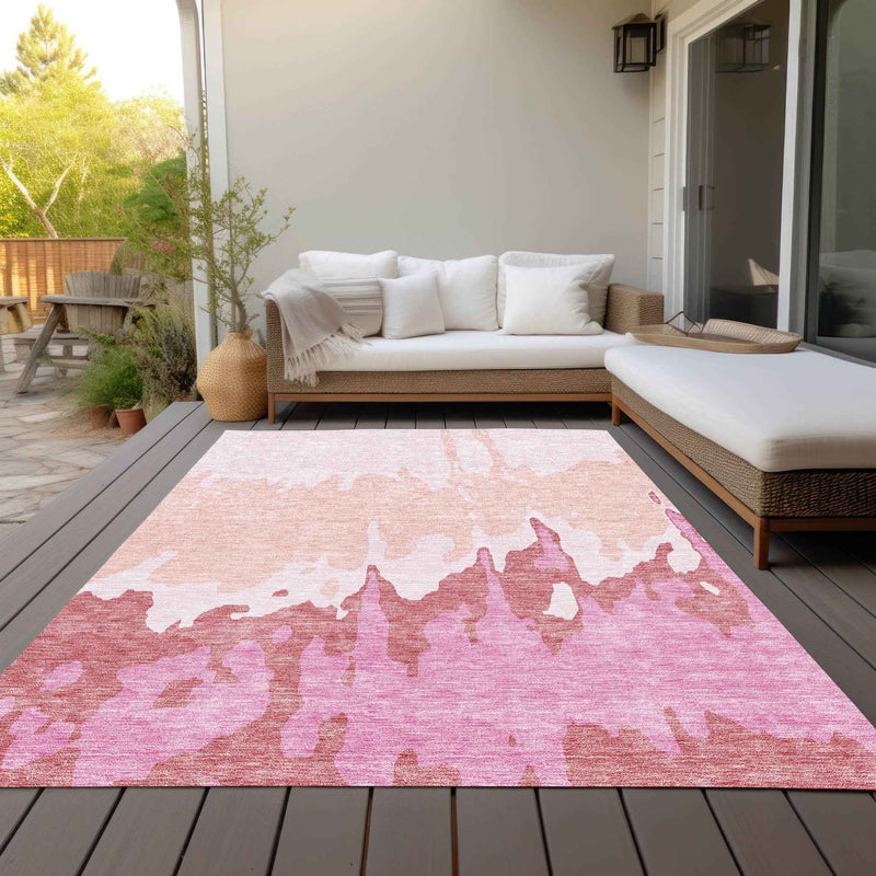 3' X 5' Blush And Pink Abstract Washable Indoor Outdoor Area Rug