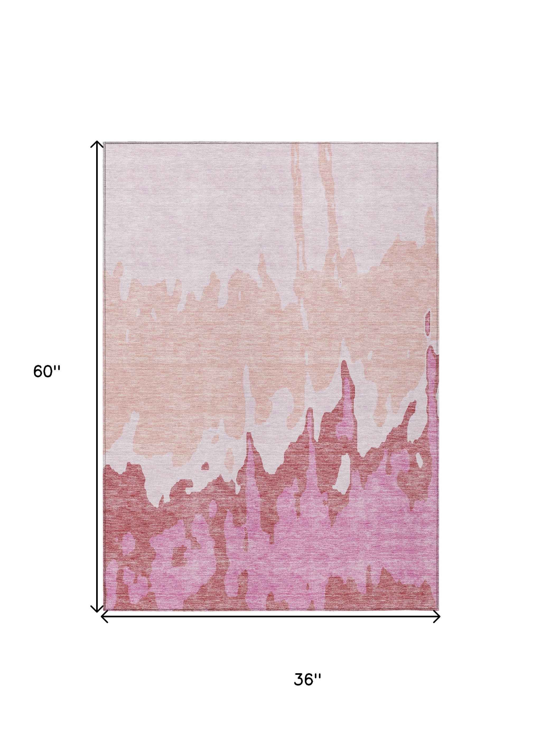3' X 5' Blush And Pink Abstract Washable Indoor Outdoor Area Rug