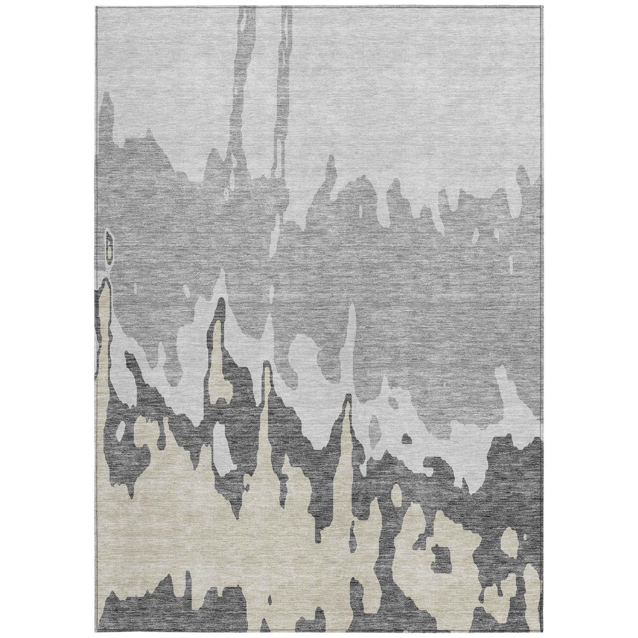 9' X 12' Gray And Silver Abstract Washable Indoor Outdoor Area Rug