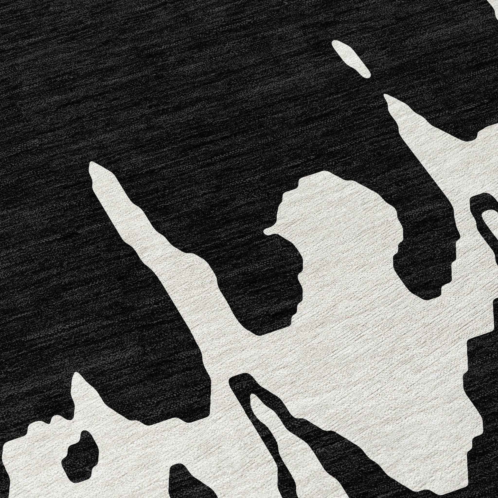 8' Black And Ivory Round Abstract Washable Indoor Outdoor Area Rug