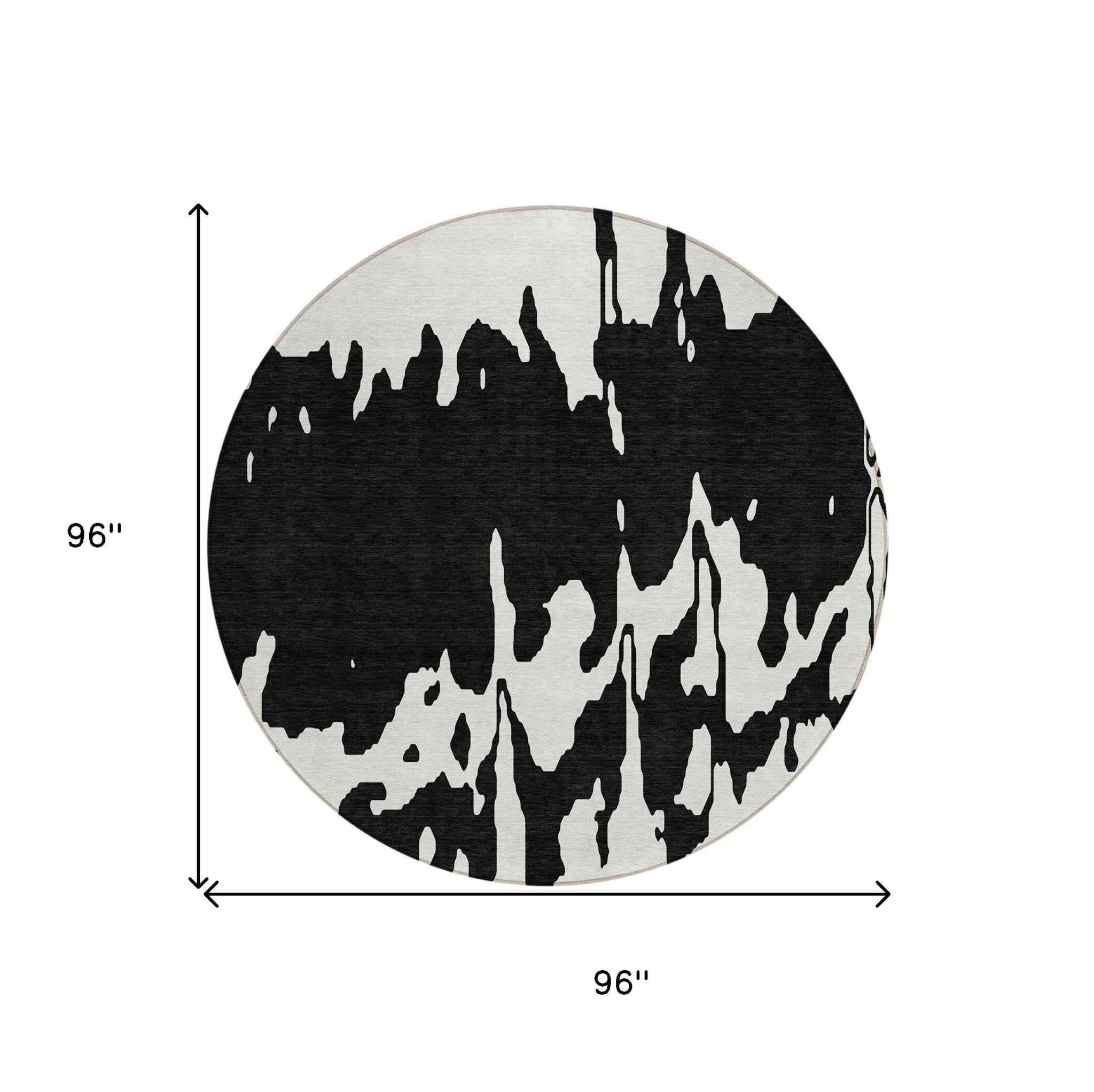 8' Black And Ivory Round Abstract Washable Indoor Outdoor Area Rug