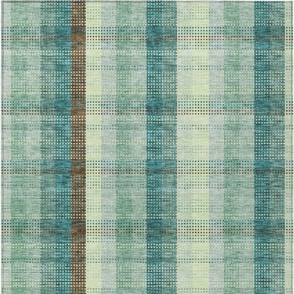 8' X 10' Sage Mint Green And Teal Blue Plaid Washable Indoor Outdoor Area Rug