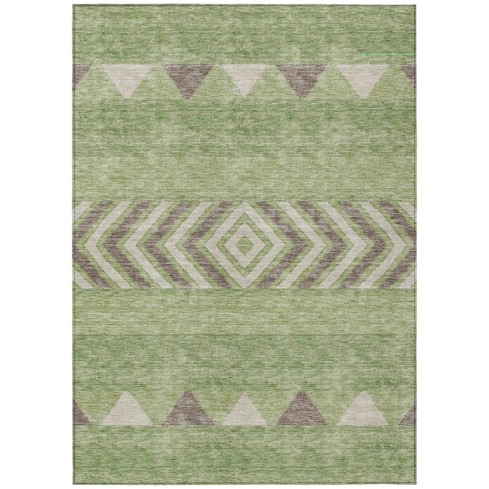 10' X 14' Green Taupe And Ivory Southwestern Washable Indoor Outdoor Area Rug