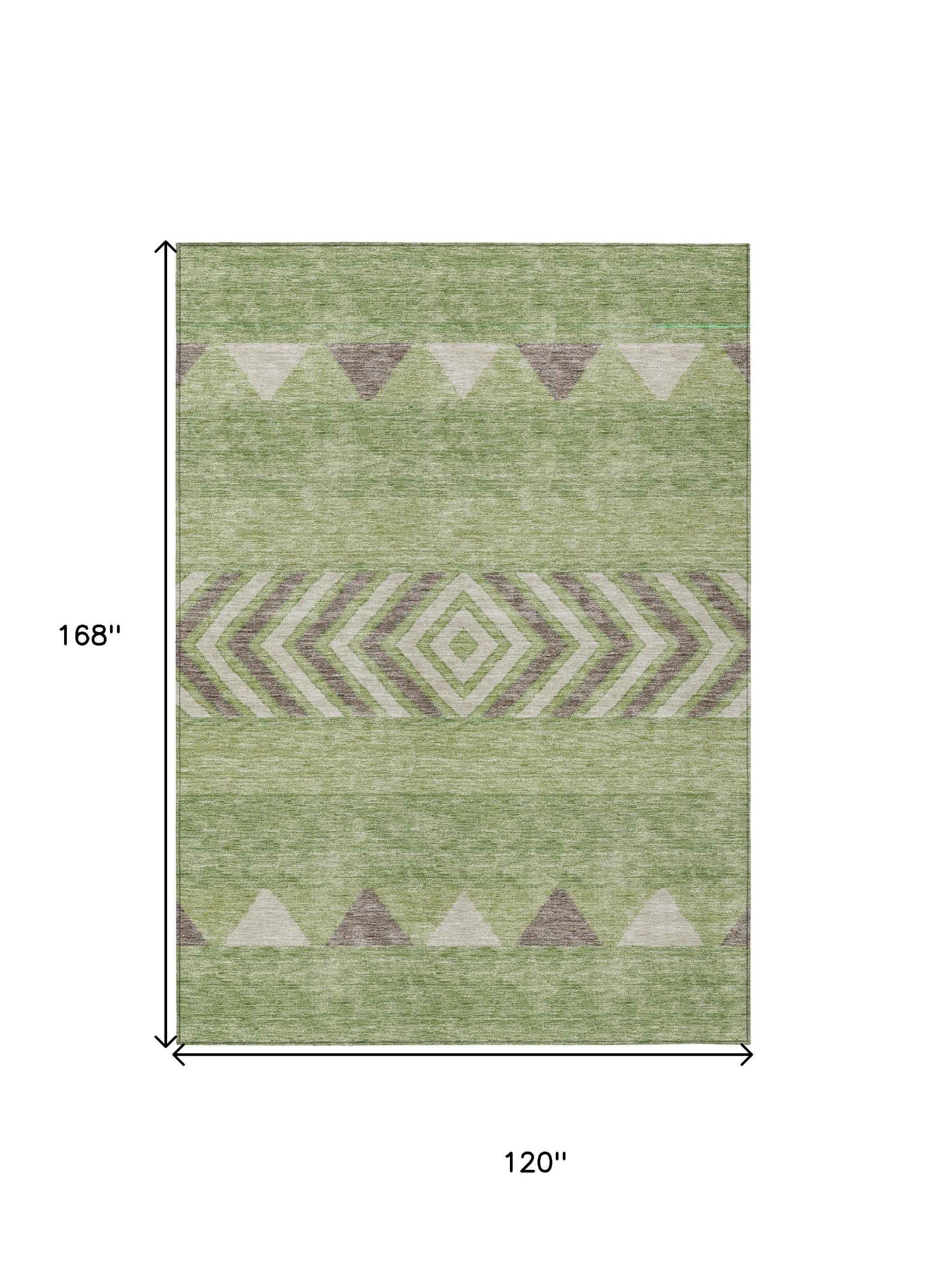 10' X 14' Green Taupe And Ivory Southwestern Washable Indoor Outdoor Area Rug