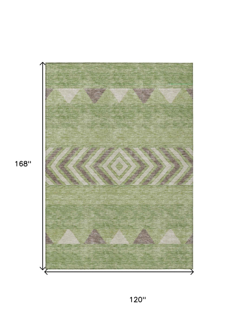 10' X 14' Green Taupe And Ivory Southwestern Washable Indoor Outdoor Area Rug