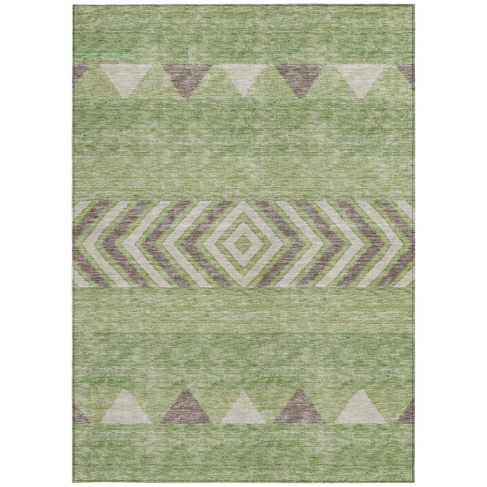 10' X 14' Green Taupe And Ivory Southwestern Washable Indoor Outdoor Area Rug