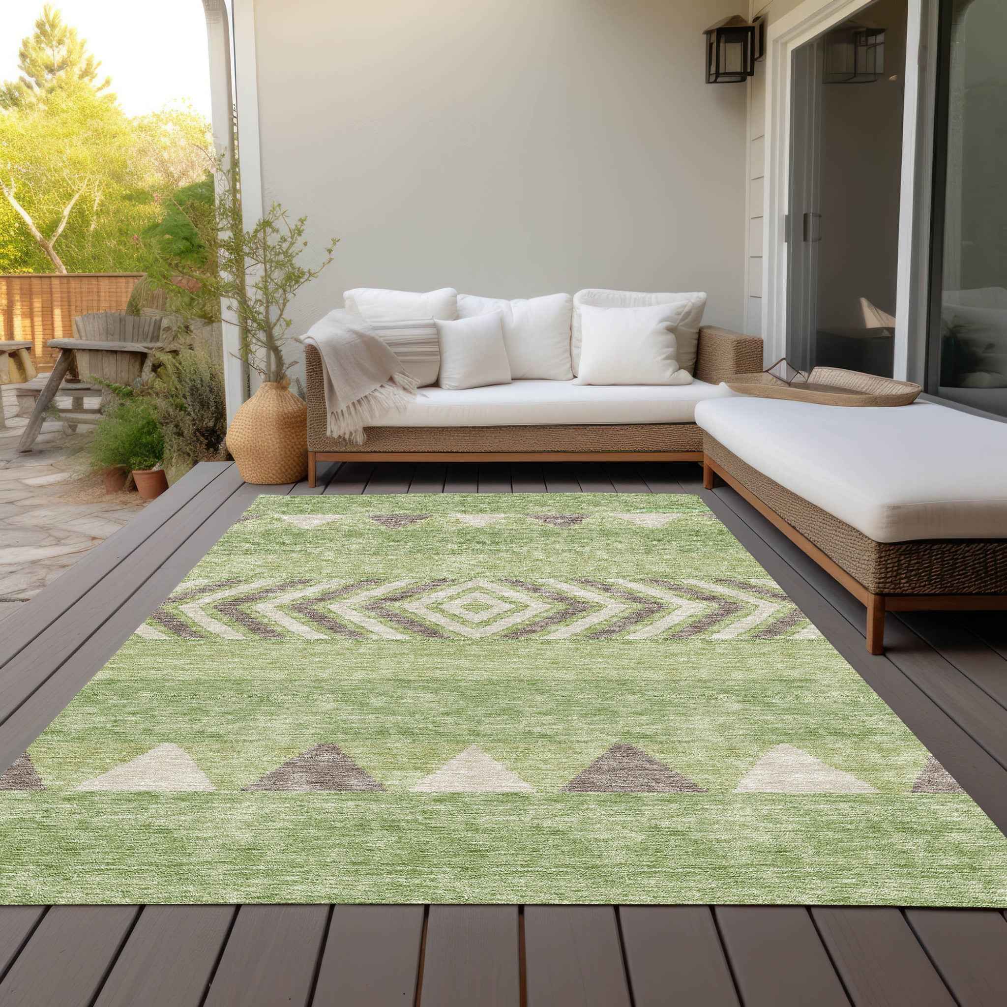 10' X 14' Green Taupe And Ivory Southwestern Washable Indoor Outdoor Area Rug