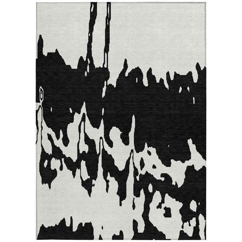 3' X 5' Black And Ivory Abstract Washable Indoor Outdoor Area Rug